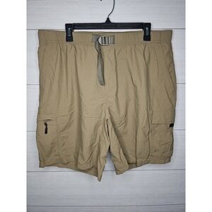 Columbia Mens XL Tan Khaki Nylon Cargo Hiking Shorts Integrated Belt Gorpcore